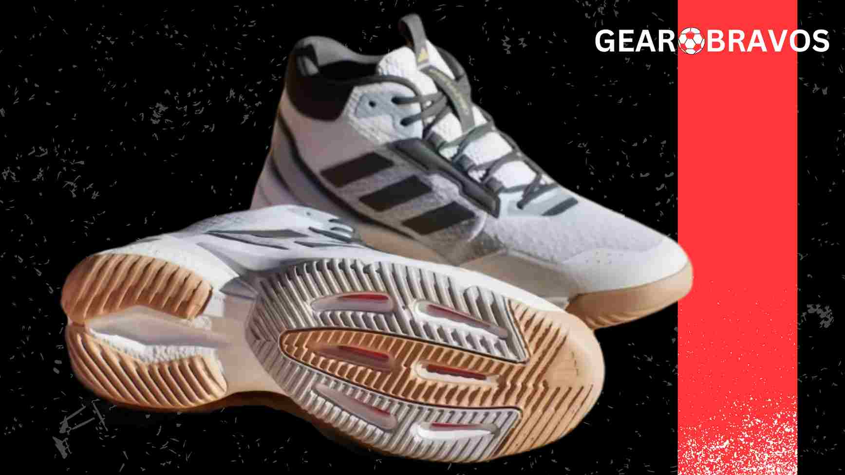 Adidas Crazyflight 5 Mid volleyball shoe showing Boost and Lightstrike cushioning technology for energy return and shock absorption.