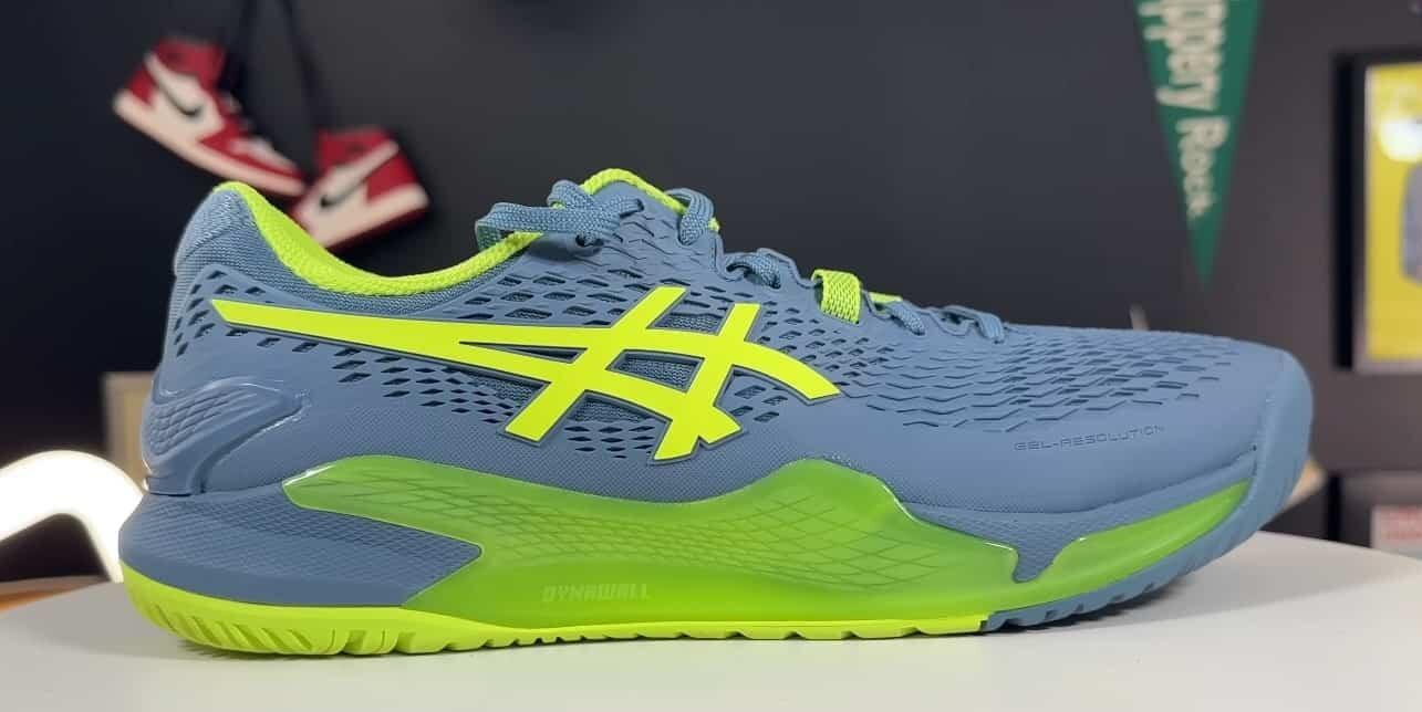 Asics Gel Resolution 9 pickleball shoes showcasing their durable urethane upper and advanced Flight Foam midsole for enhanced shock absorption.