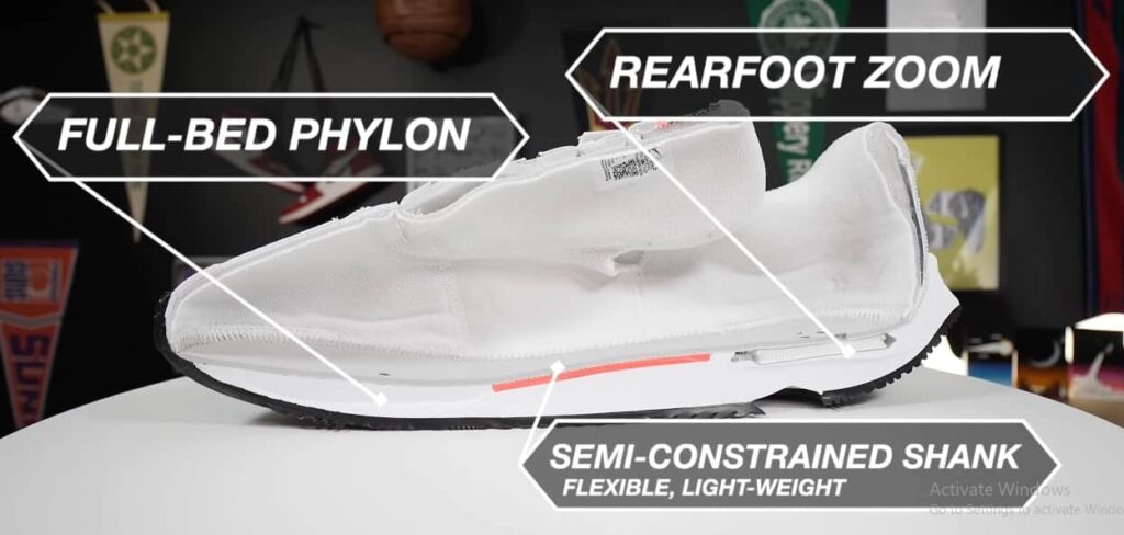 Rear-foot Zoom Air unit and Nike's fyon midsole in the Nike GP Challenge Pro, showcasing its cushioning technology.